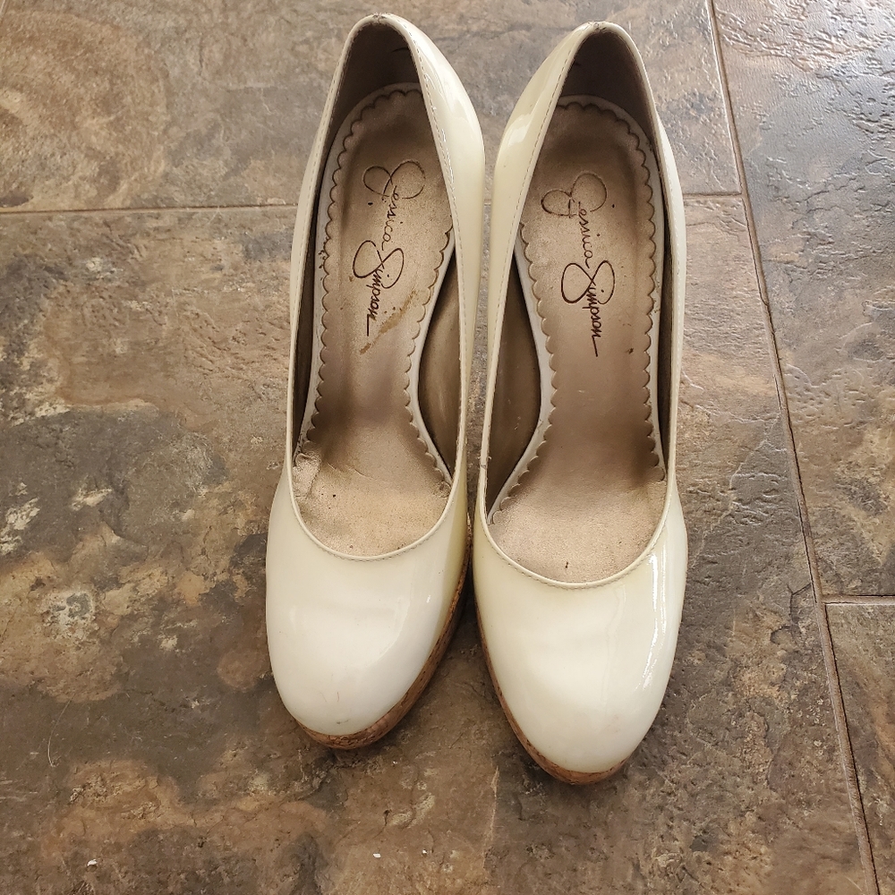 White and cork Jessica Simpson heels